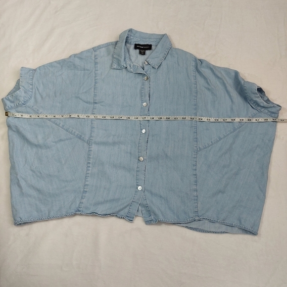 Fifteen Twenty Boxy Crop Over Sized Fit Chambray Button Down Shirt Size XS - Picture 3 of 6